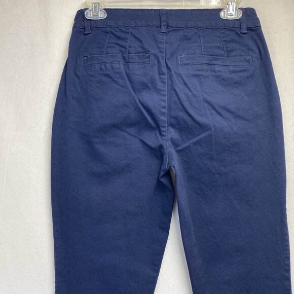 C.A.S.L.O.N Mid-Rise Straight Leg Stretch Chino Pants Women 4 Navy Side Pockets - Picture 11 of 16